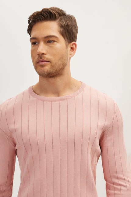 Men's Slip Stitch Crew-Neck Sweater - Rose | Ron Tomson
