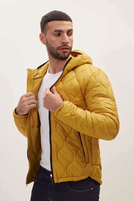 Men's Hooded Puffer Jacket - Mustard | Ron Tomson
