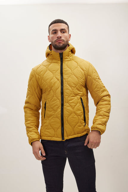Men's Hooded Puffer Jacket - Mustard | Ron Tomson