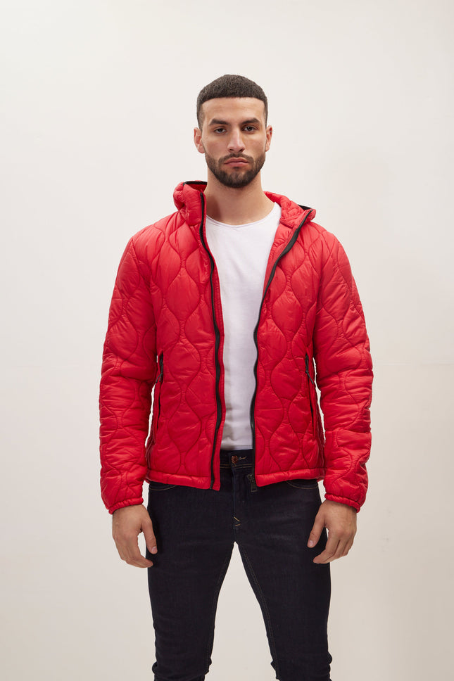 Men's Hooded Puffer Jacket - Red | Ron Tomson