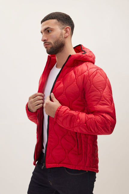 Men's Hooded Puffer Jacket - Red | Ron Tomson