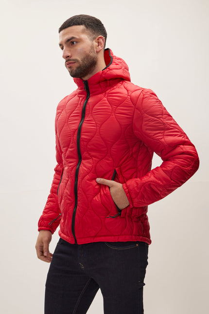 Men's Hooded Puffer Jacket - Red | Ron Tomson