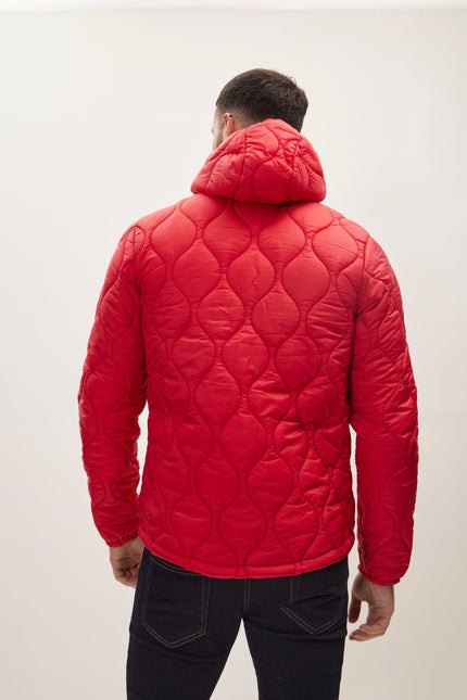 Men's Hooded Puffer Jacket - Red | Ron Tomson