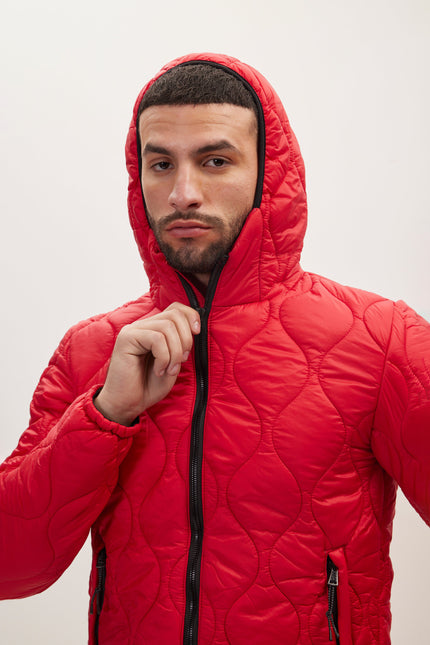 Men's Hooded Puffer Jacket - Red | Ron Tomson