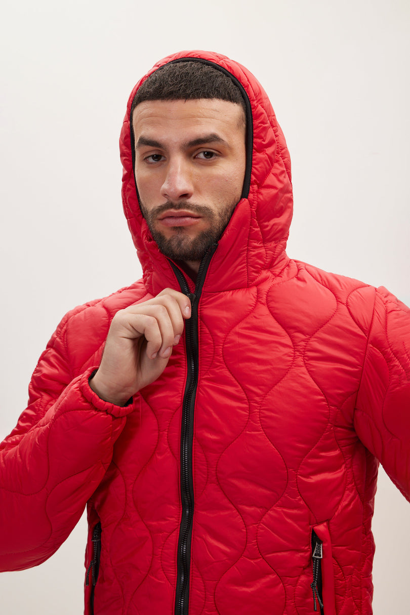 Men's Hooded Puffer Jacket - Red | Ron Tomson