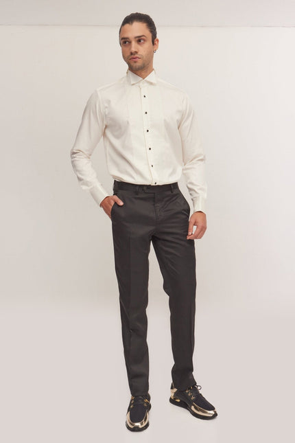 Pique Bib Tuxedo Shirt - Beige
