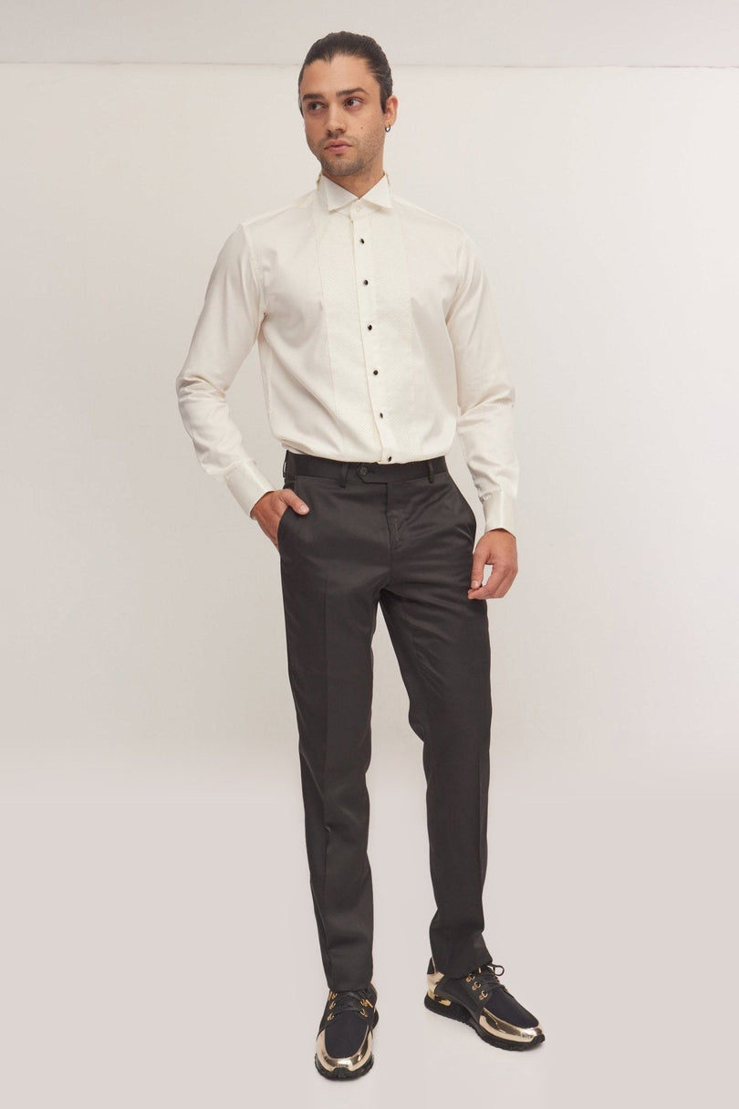 Pique Bib Tuxedo Shirt - Beige