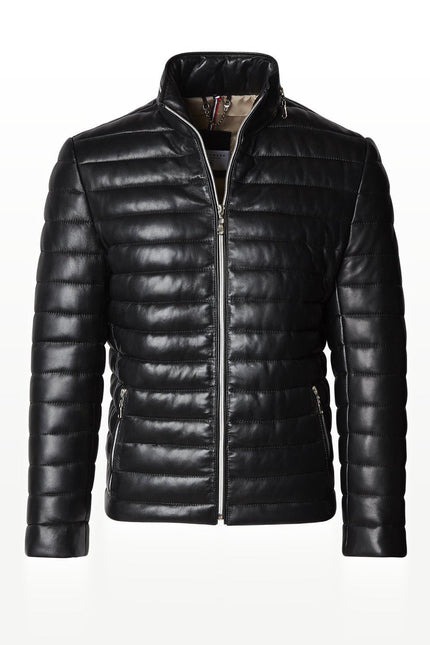 Lambskin Leather Puffer Jacket - Black