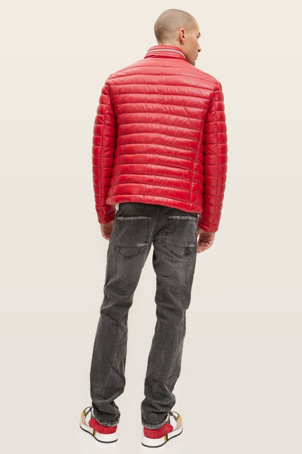 Lambskin Leather Puffer Jacket - Red