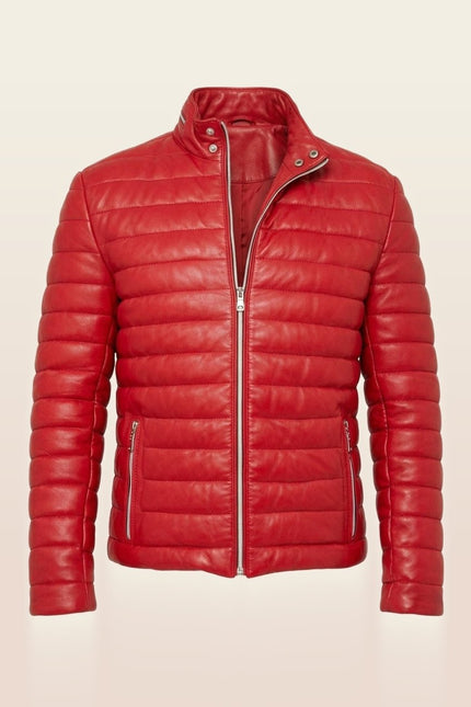 Lambskin Leather Puffer Jacket - Red