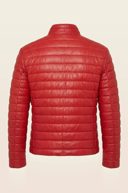 Lambskin Leather Puffer Jacket - Red