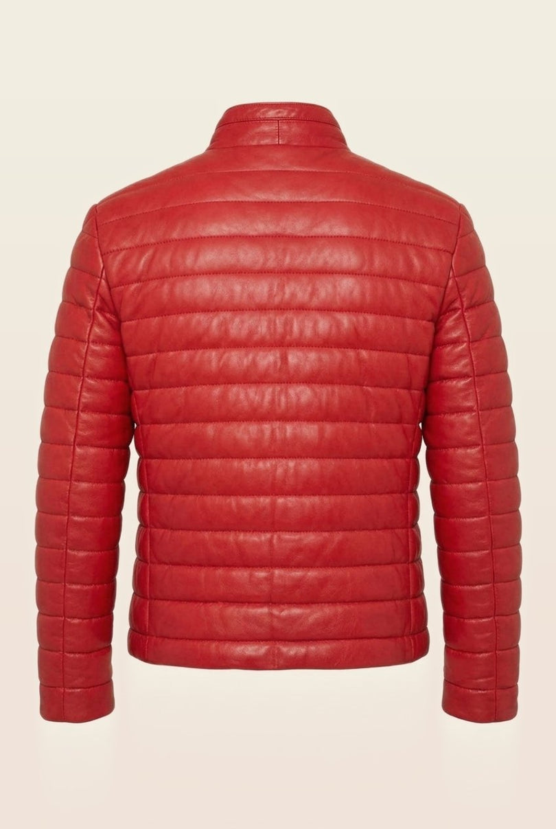 Lambskin Leather Puffer Jacket - Red