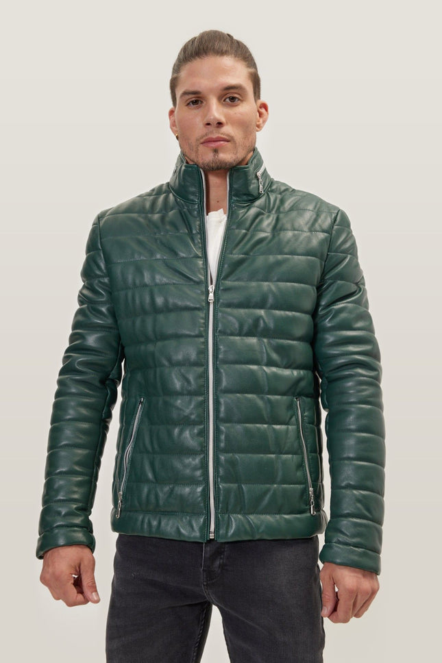 Lambskin Leather Puffer Jacket - Green