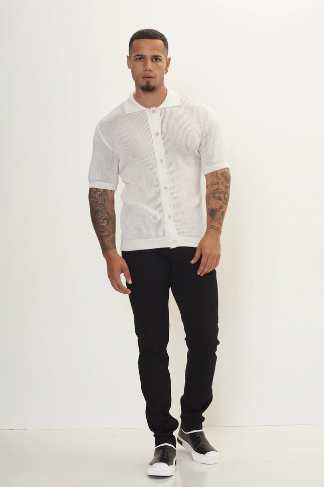 Men's Sheer Mesh Top - Off-White | Ron Tomson