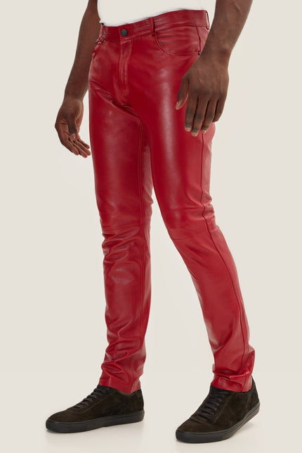 Lambskin Leather Pants - Red