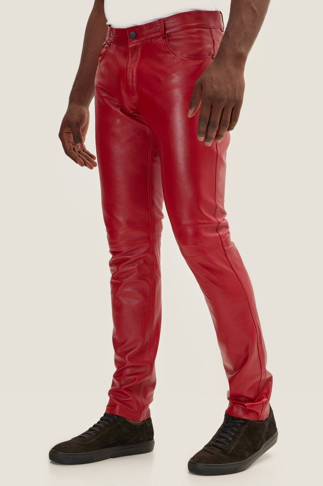 Lambskin Leather Pants - Red