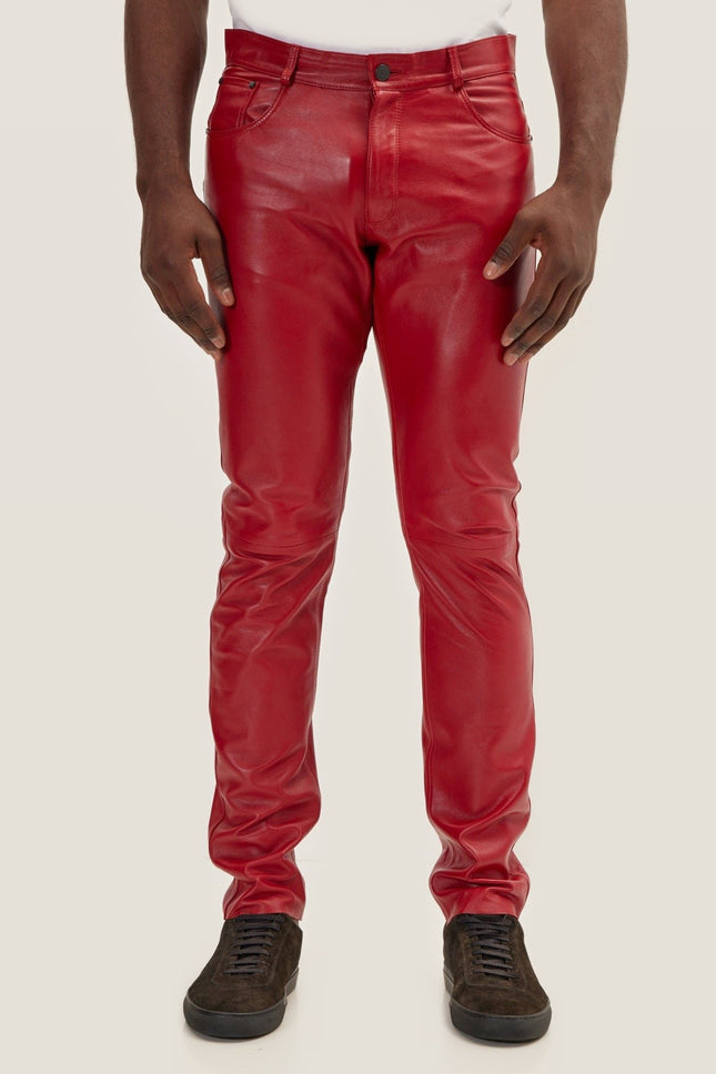 Lambskin Leather Pants - Red