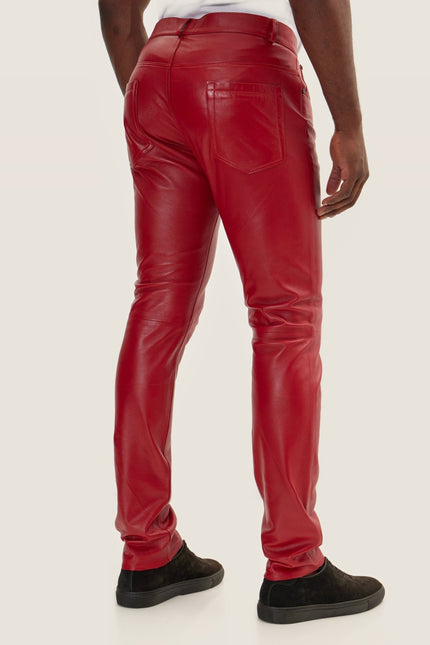 Lambskin Leather Pants - Red