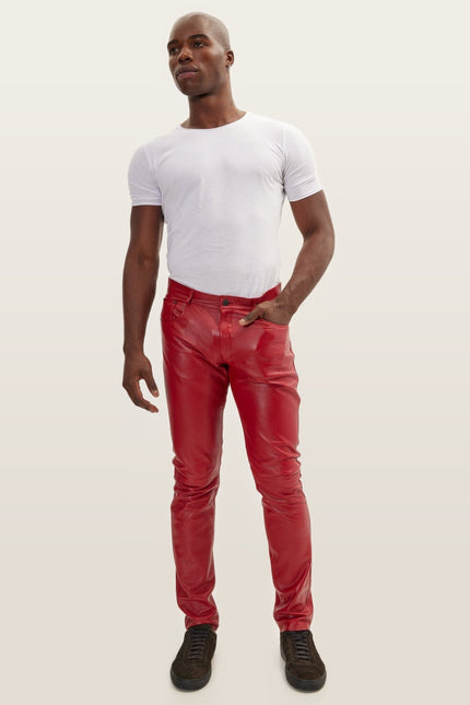 Lambskin Leather Pants - Red