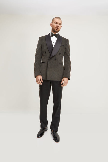 Double-Breasted Velvet Tuxedo Jacket - Carbon Black