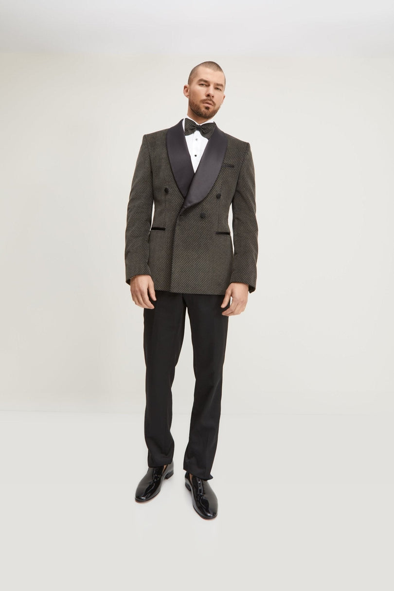 Double-Breasted Velvet Tuxedo Jacket - Carbon Black