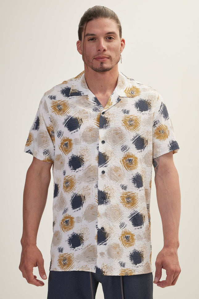 Men's Dotted Camp Collar Shirt - Anthracite | Ron Tomson