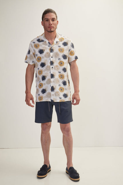 Men's Dotted Camp Collar Shirt - Anthracite | Ron Tomson