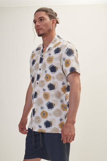 Men's Dotted Camp Collar Shirt - Anthracite | Ron Tomson