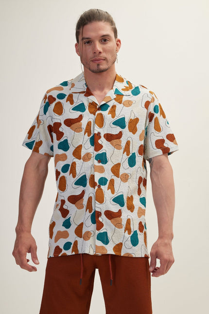 Men's Floral Camp Collar Shirt - Brown | Ron Tomson