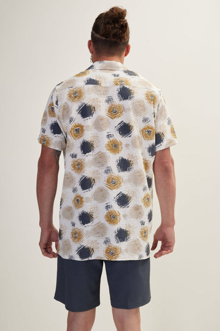 Men's Dotted Camp Collar Shirt - Anthracite | Ron Tomson