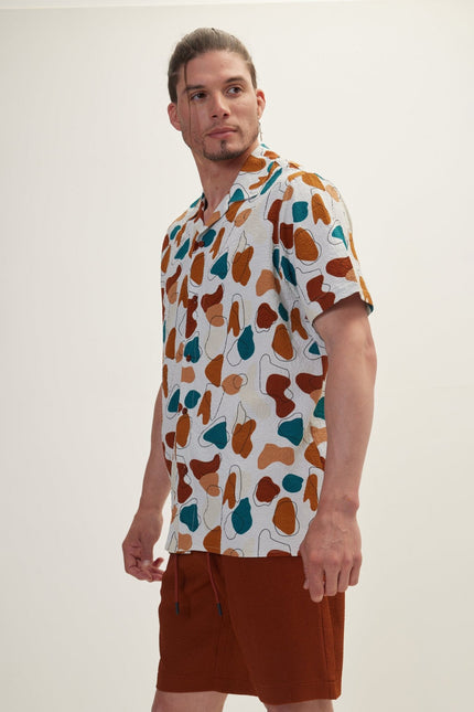 Men's Floral Camp Collar Shirt - Brown | Ron Tomson