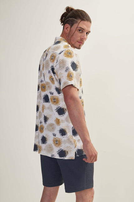Men's Dotted Camp Collar Shirt - Anthracite | Ron Tomson