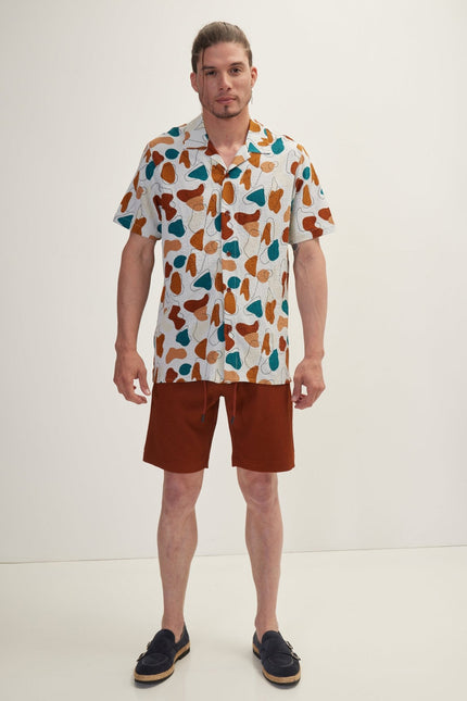 Men's Floral Camp Collar Shirt - Brown | Ron Tomson