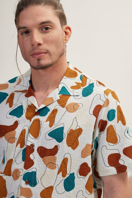 Men's Floral Camp Collar Shirt - Brown | Ron Tomson