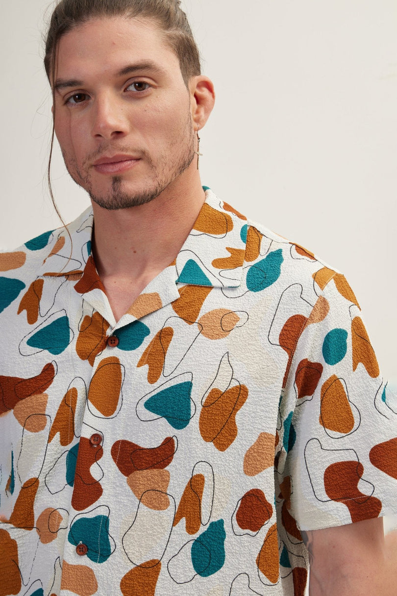 Men's Floral Camp Collar Shirt - Brown | Ron Tomson