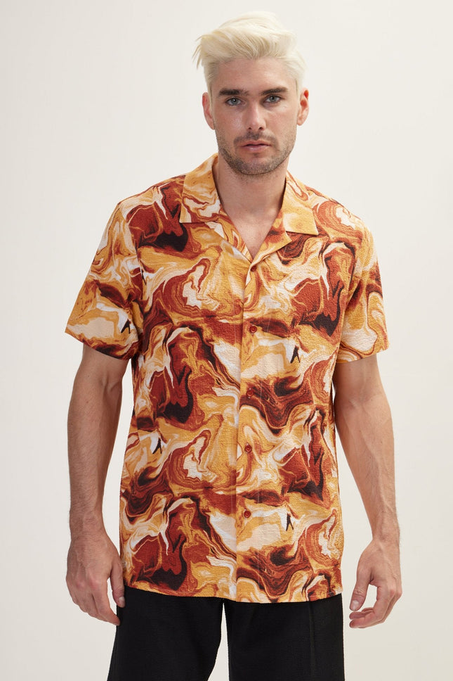 Men's Multicolor Camp Collar Shirt - Tile | Ron Tomson