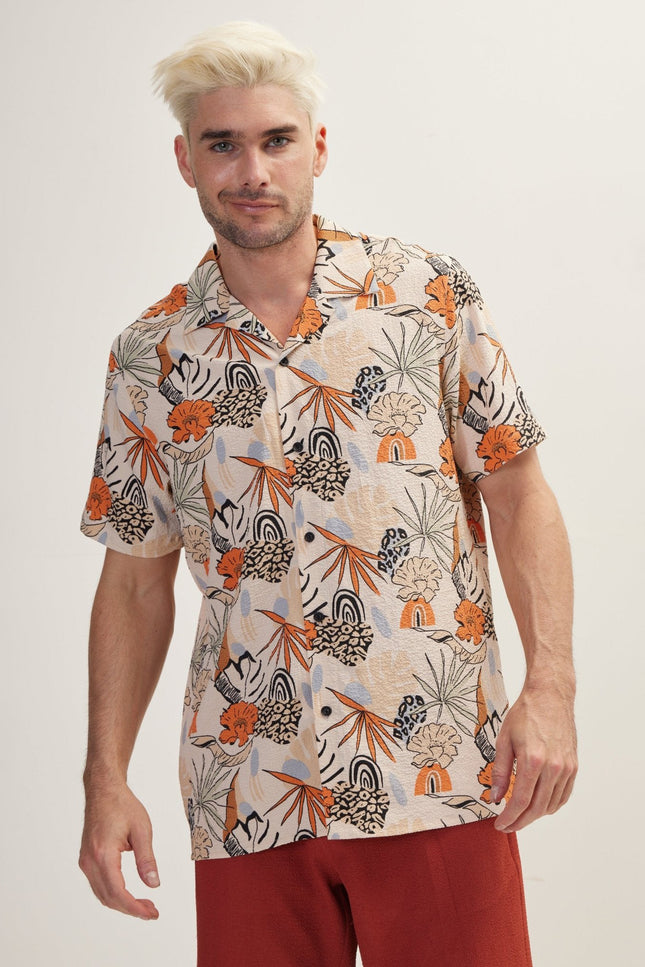 Floral Camp Collar Shirt - Orange