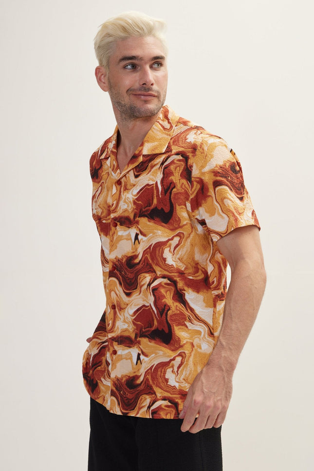 Men's Multicolor Camp Collar Shirt - Tile | Ron Tomson