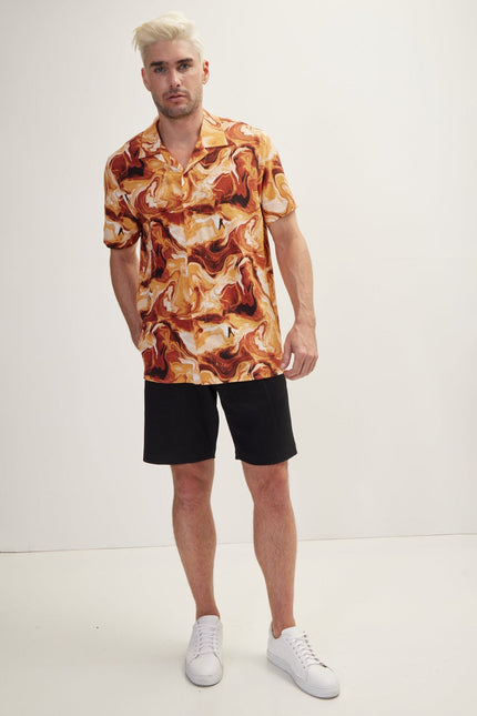 Men's Multicolor Camp Collar Shirt - Tile | Ron Tomson