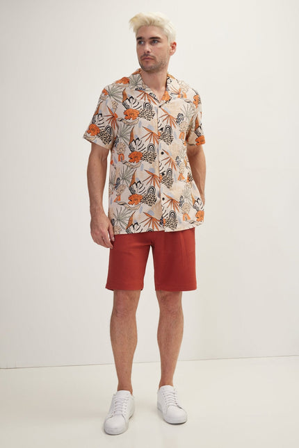Men's Floral Camp Collar Shirt - Orange | Ron Tomson