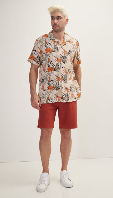 Floral Camp Collar Shirt - Orange