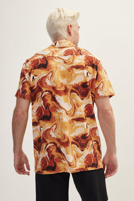 Men's Multicolor Camp Collar Shirt - Tile | Ron Tomson