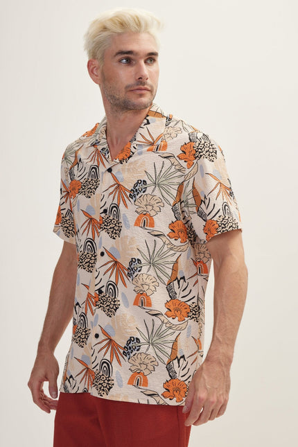 Men's Floral Camp Collar Shirt - Orange | Ron Tomson