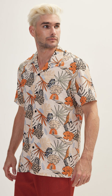 Floral Camp Collar Shirt - Orange