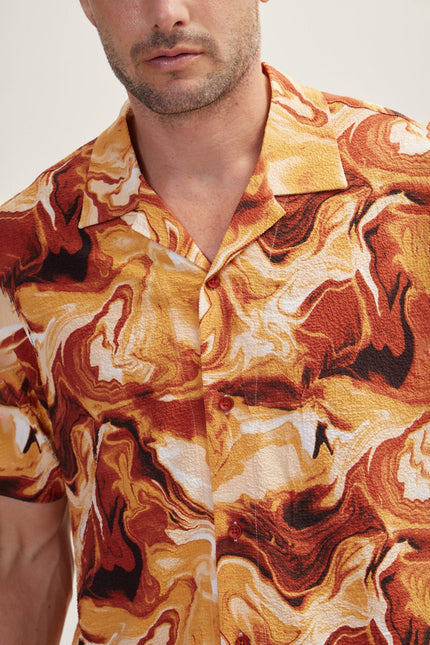 Men's Multicolor Camp Collar Shirt - Tile | Ron Tomson
