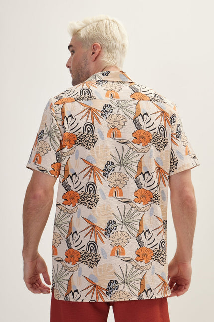 Men's Floral Camp Collar Shirt - Orange | Ron Tomson