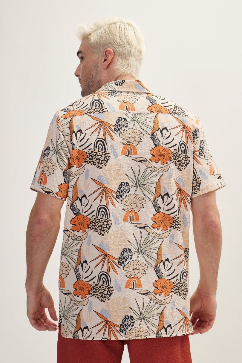 Men's Floral Camp Collar Shirt - Orange | Ron Tomson