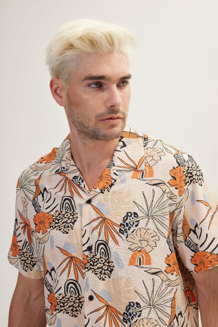 Men's Floral Camp Collar Shirt - Orange | Ron Tomson