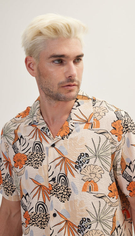 Floral Camp Collar Shirt - Orange