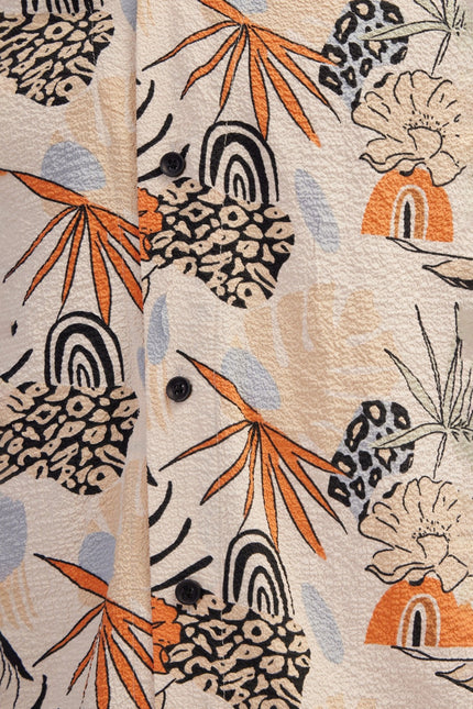Men's Floral Camp Collar Shirt - Orange | Ron Tomson